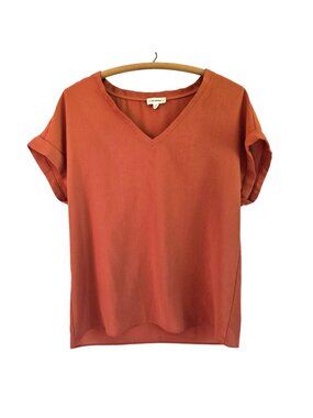 Ee:Some Womens V-Neck Blouse Rust Short Sleeve Lightweight Cap Sleeve S